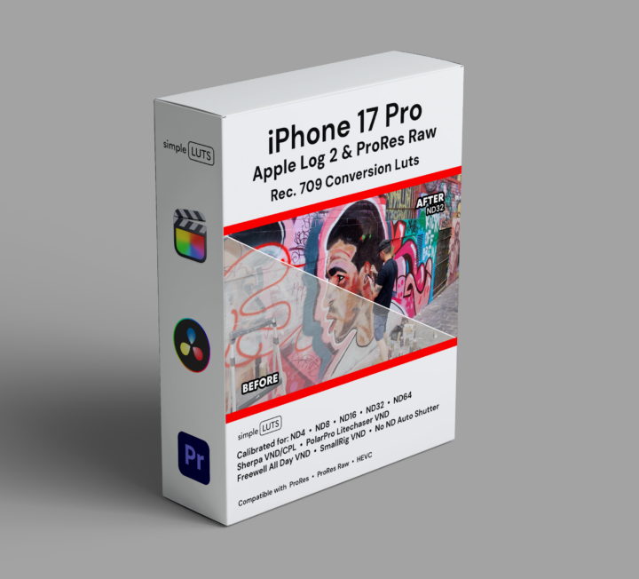 iPhone 17 Pro LUTs box — Apple Log 2 and ProRes Raw pack