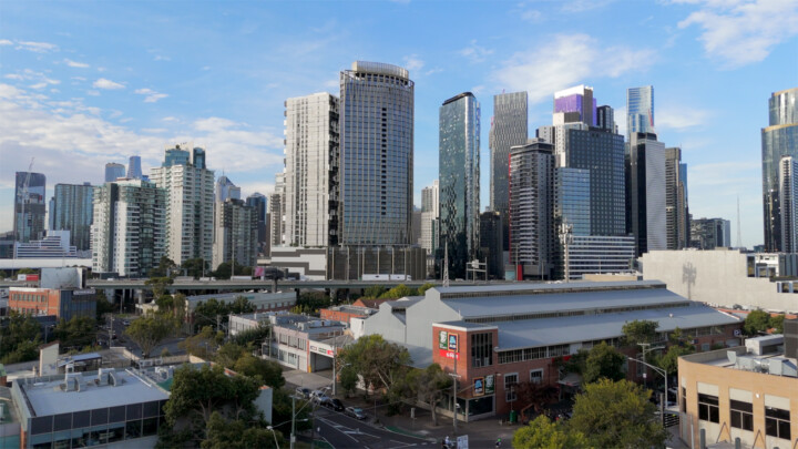 Melbourne cityscape aerial shot from DJI Mini 4 Pro after Simple LUTS colour grade applied